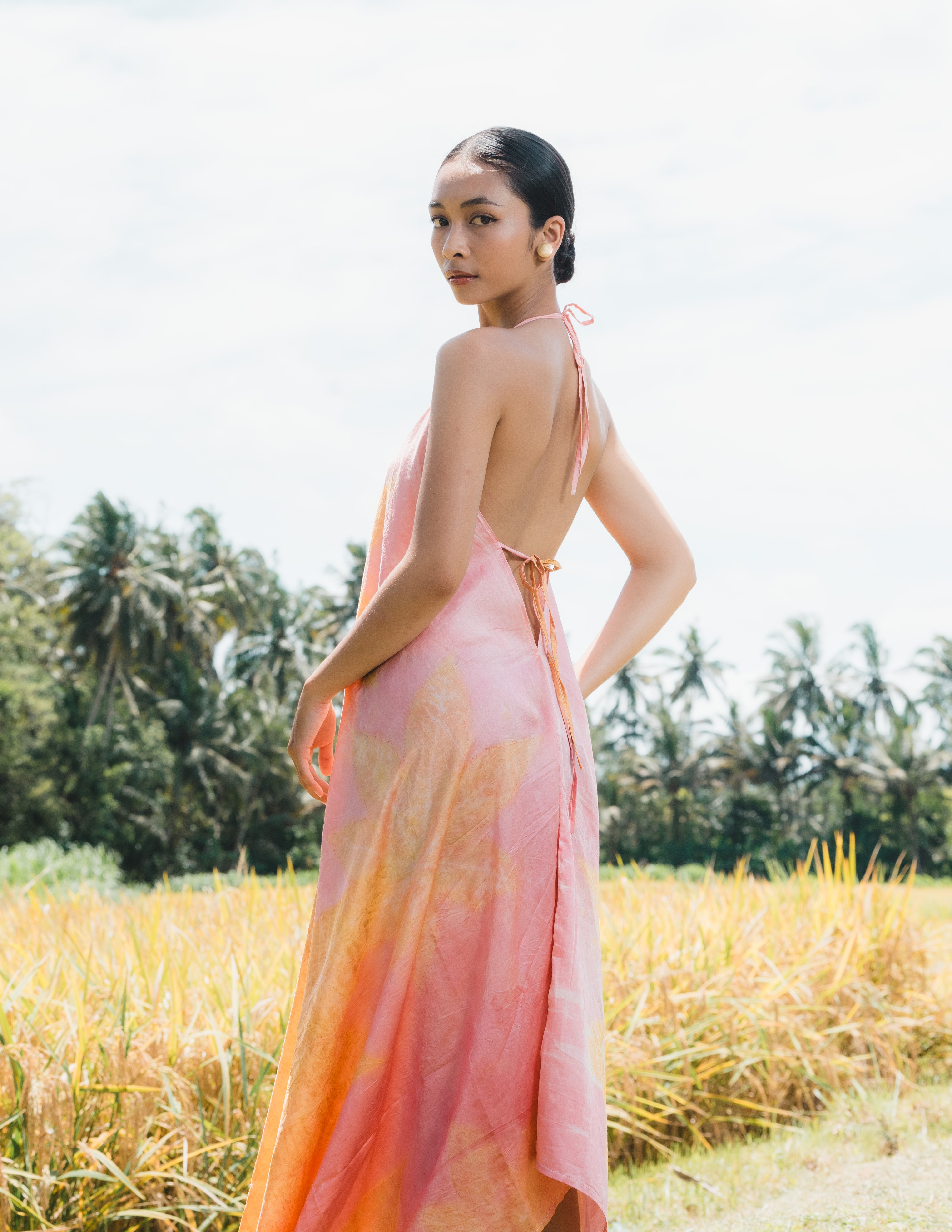 The Goddess – Pink & Yellow Cotton Silk Eco Print Dress